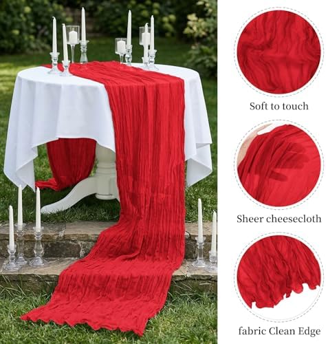 20 Pack Red 17 x 108 Inch Cheesecloth Table Runner - Boho Gauze Sheer Fabric for Wedding Baby Shower Party Home Decor - Image 4