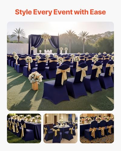 VEVOR Chair Covers, Polyester Spandex Chair Cover, Stretch Slipcovers for Wedding Party Dining Banquet Flat-Front Chair Covers (Navy Blue-a, 50PCS) - Image 2