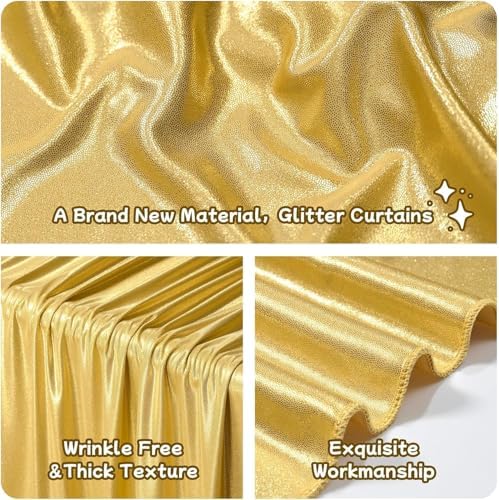 10ftx10ft Thick Gold Glitter Backdrop Curtain Panels for Parties, Wrinkle Free Sequin Sparking Photo Backdrop Drapes, 2 Panels 5x10ft Shimmer Back Drop Cloth for Wedding Birthday Photography - Image 2
