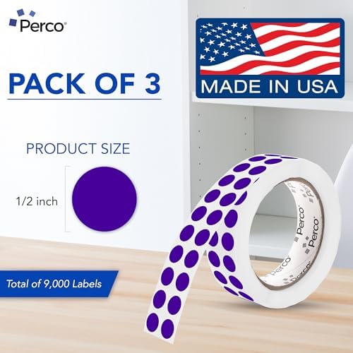 Perco Purple Perforated Round Circle Dot Sticker 1/2-Inch Labels — 3 Rolls, 9,000 Stickers - Parties, Scrapbooks for Category Coding, Crafts & Creative Organization, Strong Adhesive - Made in USA - Image 2