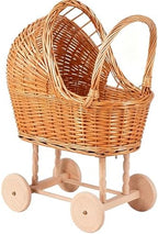 Woven Rattan Stroller Shaped Flower Basket, Vintage Wicker Baby Carriage Planter for Floral Arrangements, Baby Shower Wedding Party Decor, Photography Props, Floral Rustic Home Decor (Large Style B) by RAYFOX