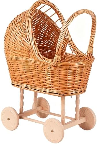 Woven Rattan Stroller Shaped Flower Basket, Vintage Wicker Baby Carriage Planter for Floral Arrangements, Baby Shower Wedding Party Decor, Photography Props, Floral Rustic Home Decor (Large Style B) by RAYFOX