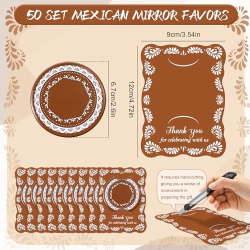 50 Set De Barro Mexicanos Baby Shower Party Favors for Guests Brown Mini Compact Mirrors Thanks Cards Cielito Lindo Party Decorations Gifts Bulk for Wedding Bridal Shower Fiesta Party Decorations - Image 2