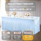 Shillance 2 Pack Baby Blue Spandex Table Clothes for 8 Foot Rectangle Tables, Wrinkle Free Fitted Tablecloths Stretch Ruffles Table Cover for Party, Banquet, Wedding and Events - Image 3