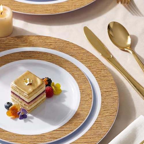 I00000 102 Pcs Wood Grain Brown Plastic Plates, Premium Disposable Plates - Image 6