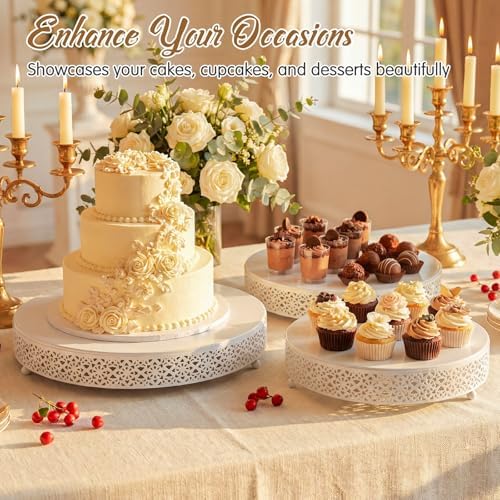 Wenqik 5 Pcs Metal White Cake Stand,16/14/12/10/8 in Round Cake Holder - Image 6