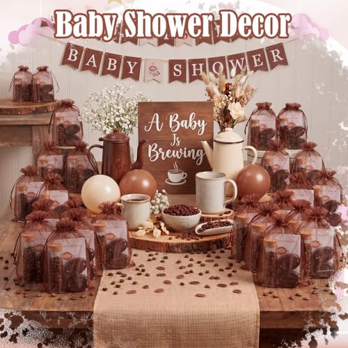 Leelosp 24 Sets a Baby Is Brewing Baby Shower Favors for Guests Coffee Themed Party Favors with Mini Glass Jars Coffee Bean Soap Thank You Cards Organza Gift Bags for Gender Neutral Shower Decoration - Image 4