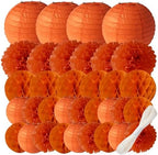 WOLHOWLTD Orange Paper Decoration Set - 34 Pcs Paper Lanterns, Pompoms, Honeycomb for Wedding,Harvest, Halloween,School Day,Bridal Baby Shower,Rainbow Birthday Party Classroom,Home Decoration (orange) by Unknown