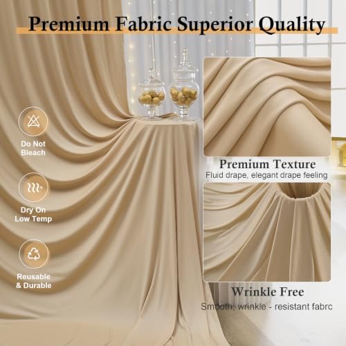 50ft x 15ft Champagne Backdrop Curtains for Wedding Parties, 10 Panels Extra Long Wrinkle Free Fabric Drapes Photo Backdrop for Baby Shower Birthday Stage Reception Lobby Decoration - Image 2