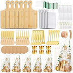 74 Pcs Baby Shower Prizes for Game Players 6 Set Cheese Board Fork Knives Coaster Towel Thank You Card and Gift Bags for Baby Shower Wedding Bridal Shower Favors (6, Gold) by Unknown