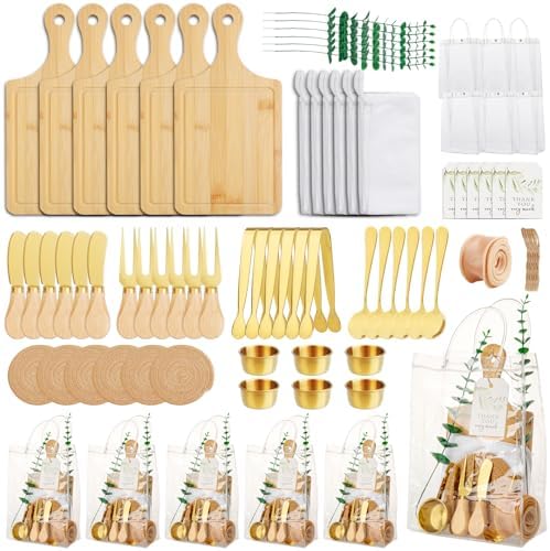 74 Pcs Baby Shower Prizes for Game Players 6 Set Cheese Board Fork Knives Coaster Towel Thank You Card and Gift Bags for Baby Shower Wedding Bridal Shower Favors (6, Gold) by Unknown
