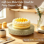 12 Inch Luxury Gold Cake Stand, Round Metal Dessert Display with Ornate Filigree Lace, Dual-Coated Premium Finish for Wedding, Anniversary & Elegant Home Decor - Image 5
