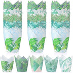 Havawish 500 Counts Greenery Tulip Cupcake Liners Tropical Hawaiian Baking Cups Palm Leaf Muffin Liners Greaseproof Cupcake Wrapper Tulip Paper Baking Cup for Tiki Luau Baby Shower Party Decoration - Image 2