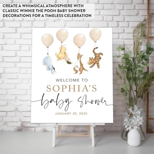 Andaz Press Personalized Classic Bear Baby Shower Decorations and Friends Holding Balloons, Custom Baby Shower Welcome Sign Decor, Vintage Classic Bear Decorations, 16 x 20 Inches - Image 3