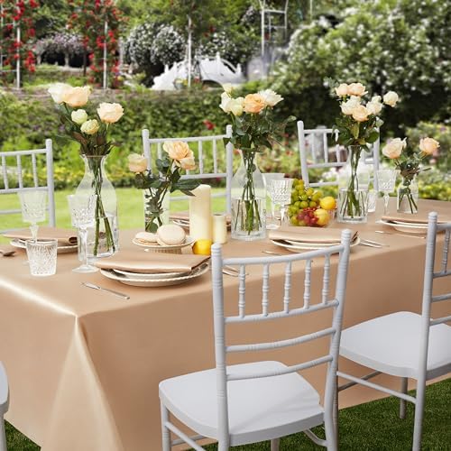 6 Pack Satin Table Cover Rectangle, 60 x 120 Inches, Taupe - Image 4