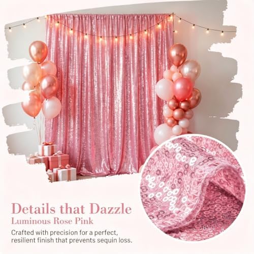 ShinyBeauty Sequin Backdrop Curtains 4 Panels Fuchsia Pink Party Birthday - Image 5