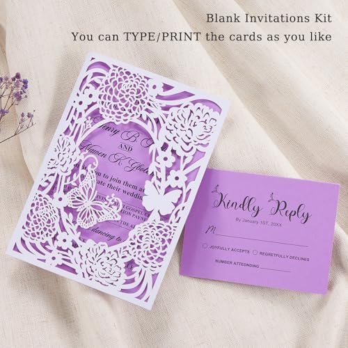 50pcs Wedding Invitations Laser Cut Butterfly Blank Purple Invitation Cards - Image 3