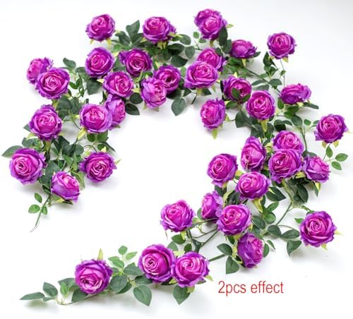 2Pcs 12Ft Bendable Flower Garland Faux Rose Vine for Home Decor,Purple - Image 4