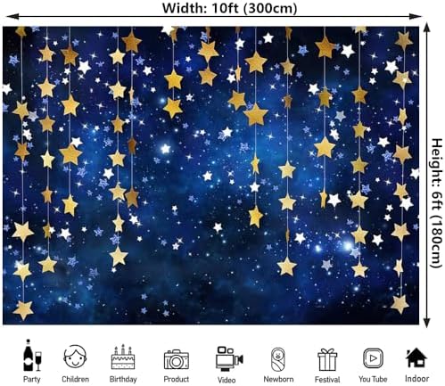 10x6ft Twinkle Twinkle Little Star Backdrops Navy Blue Galaxy Starry Night Gold Stars Photography Background for Adults Newborn Kids Birthday Baby Shower Party Decorations - Image 2