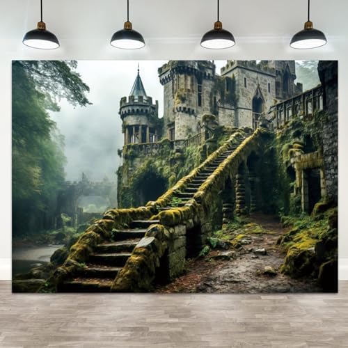 12x8ft Mysterious Castle in The Forest Backdrop Enchanted Forest Vintage Medieval Castle Photography Background Fairy Tale Wonderland Party Banner Decorations Kids Portrait Photo Booth Prop by ASDCXZ