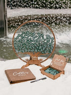 Rustic Guest Book Alternative Set with 100 135 Leaves - Custom Wedding Wooden Family Signing Tree Guest Book - Round Wooden Drop Box Frame - Handcrafted Engraved Wedding Decoration & Keepsake (Green) - Image 7
