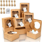 KPOSIYA 65PCS Bakery Boxes with Window 6x6x3 Inches 5 Style Cookie Boxes Small Pastry Boxes for Candy, Dessert, Pastry, Donuts, Birthday Party, Wedding(Brown) by KPOSIYA