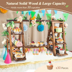 Wisreach Wooden 3 Tier Cupcake Stand with Swing and Flower Decoration Serving Removable Tray Display Serving Ladder Foldable Stand with Serving Platter Tray Party Food Display Set for Cake Snack Fruit Chips Bread Centerpieces Catering - Image 3