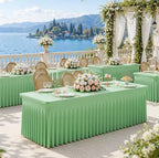 Sage Green Table Cloth for 6 Foot Rectangle Tables Fitted Stretch Spandex Table Cover with Skirt 6ft Baby Shower Birthday Party Banquet Ruffle Sage Green Tablecloth Wedding Table Cloths, 2 Pack - Image 5