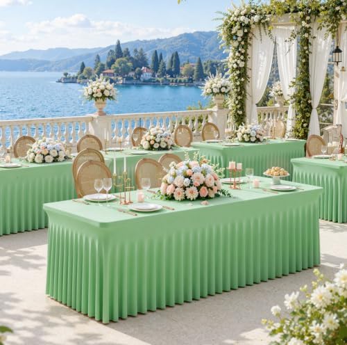 Sage Green Table Cloth for 6 Foot Rectangle Tables Fitted Stretch Spandex Table Cover with Skirt 6ft Baby Shower Birthday Party Banquet Ruffle Sage Green Tablecloth Wedding Table Cloths, 2 Pack - Image 5