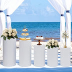 5-Piece Metal Cylinder Pedestal Stand Set - White Round Cake Display for Weddings/Birthdays, Reusable Party Decor with Floor-Standing Pillars & Plinths (5Pcs) - Image 6