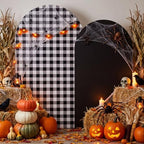 Tegeme 2 Set Gingham Arch Backdrop Cover 7.2ft 6.6ft Arch Cover, Black - Image 5