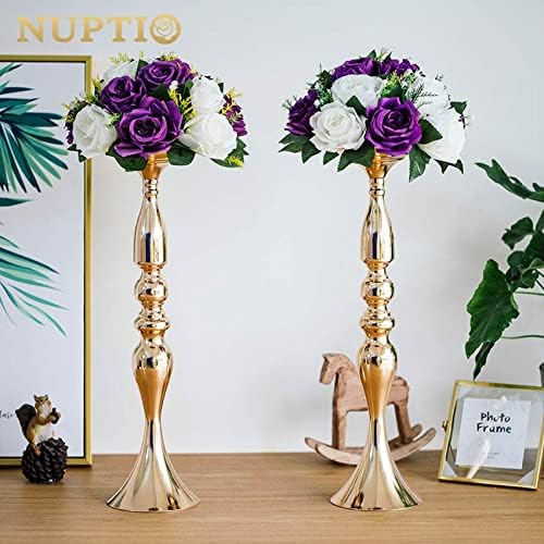 NUPTIO Flower Balls Centerpieces for Tables: Purple White Fake Roses - Image 2