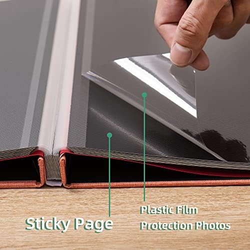 Large Photo Album Self Adhesive for 4x6 8x10 Magnetic Scrapbook Album DIY 60 Black Sticky Pages Linen Cover Photo Album(Orange) - Image 5
