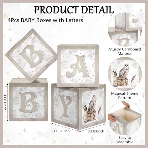 Chunful 4 Pcs Magical Wizard Baby Shower Boxes Magic Theme Balloon Blocks - Image 2