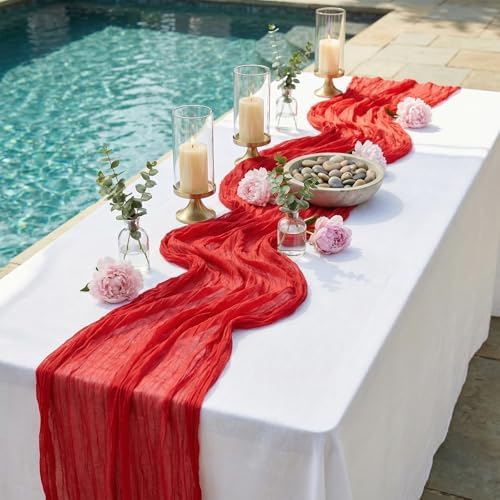 20 Pack Red 17 x 108 Inch Cheesecloth Table Runner - Boho Gauze Sheer Fabric for Wedding Baby Shower Party Home Decor - Image 3