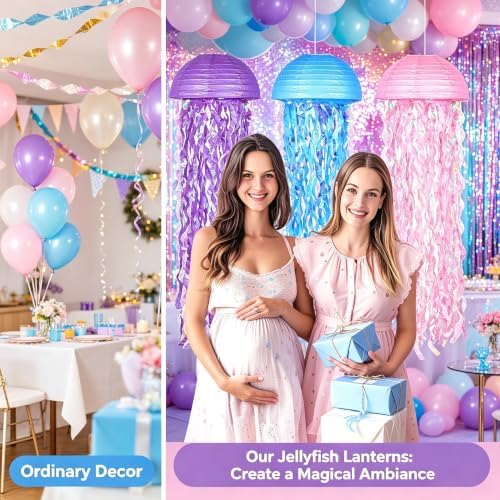 10" Jellyfish Lanterns – Pink Blue Decorations for Ocean Princess Birthday Party, Under the Sea Theme, Shower, Ocean & Beach Room Hanging Decor (Set of 6) for Home and offic - Image 3