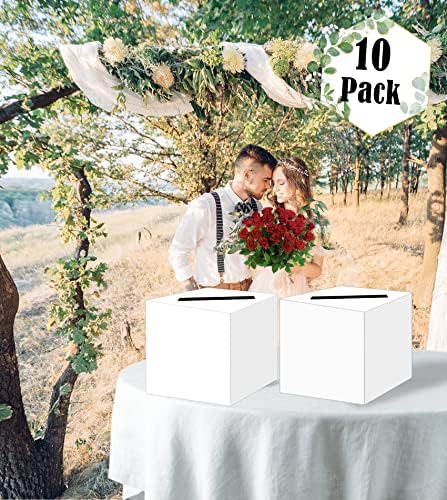 SietDESEO 10 Pcs White Card Box with Slot Money Gift Card Box Holder for Party Wedding Reception Birthday Graduation Bridal Shower Baby Shower Diaper Raffle Box - Image 3