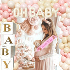 Hombae We can Bearly wait Baby Shower Decoration – 116 PCs Baby Girls Teddy Bear Party Supplies with Teddy Bear Printed Backdrop, Balloon Garland, Tablecloth, Balloon Boxes, Sash, Badges - Image 6