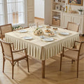 Wish Care Natural Spandex Tablecloths for 48x48 Inch Square Tables, Stretch Fitted Table Clothes with Pleated Ruffle Skirt for 48” Table, Wrinkle Free and Elastic, for Party Kitchen Home Dining by WishCare