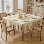 Wish Care Natural Spandex Tablecloths for 48x48 Inch Square Tables, Stretch Fitted Table Clothes with Pleated Ruffle Skirt for 48” Table, Wrinkle Free and Elastic, for Party Kitchen Home Dining by WishCare