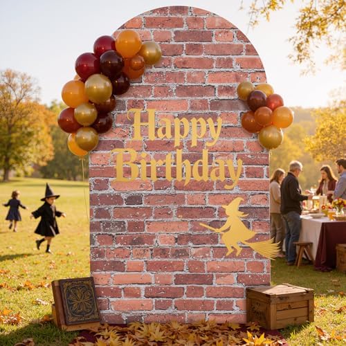 Red Brick Arch Backdrop Cover, 7.2FT x 4FT, for Birthday and Baby Shower by PartyVillage