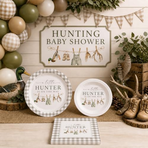 40 Guests Hunting Baby Shower Plates and Napkins Set, Little Hunter - Image 5