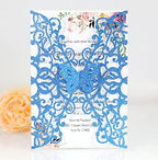 50sets Glitter Laser Cut Lace Flora Wedding Invitation Cards with Butterfly and Envelopes for Bridal Shower Engagement Quinceañera Wedding Invite (Whole Set, Glitter Blue) - Image 3