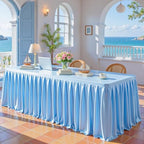 Blue Satin Tablecloths Rectangle 8FT, Glitter Spandex Fitted Stretch Table Covers Wrinkle-Free Floor Length Shimmer Table Skirt for Weddings Parties Baby Shower Banquets Vendor Events - Image 3