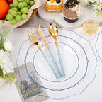 Liacere 150PCS Clear and Blue Plastic Plates-Clear and Blue Disposable Plates with Glitter Bamboo Handle Cutlery-60 Baroque Elegant Plates, 30 Forks, 30 Spoons, 30 Knives for Wedding & Party & Summer - Image 2