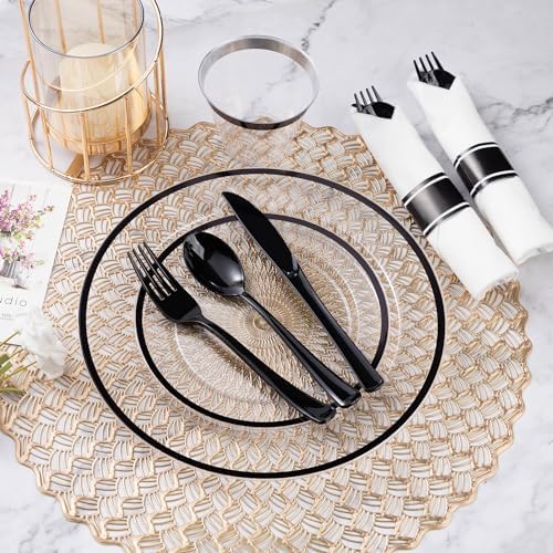 Goodluck 175 Pcs Clear Black Party Plates Cups Napkins Sets for 25 Guests - Image 5