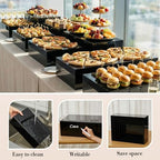 Leinuosen 7 Pcs Extra Large Buffet Risers Set 10" to 16" Rectangle Acrylic Display Box Catering Dessert Table Riser Food Display Decorative Stand with Hollow Bottom for Catering Supplies(Black) - Image 3
