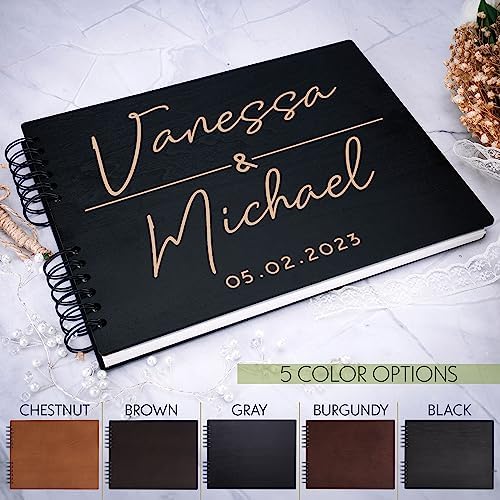 Wedding Guest Book Personalized with 9 Designs & 5 Rustic Colors - Small - Customized Guestbook Registry Sign-in with Name - Date, Hard Cover Laser Engraved Guest Book - Image 5