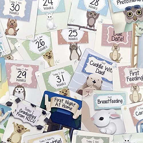 Kenco NICU Milestone Cards - 48 Total Milestones, Gender Neutral with Adorable Critters and Gift Ready Packaging - Preemie milestone cards (Gender Neutral 10 Sets) - Image 7