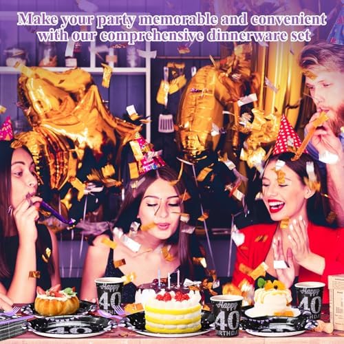 Pickmesh 400 Pcs 40th Birthday Party Supplies Purple Black Plates Serve 50 - Image 5